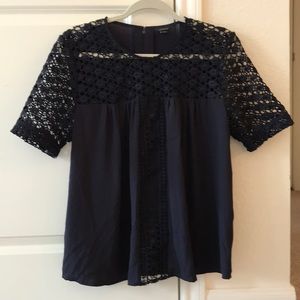 *3 for $20!* Ann Taylor Navy Top with Lace Sleeves